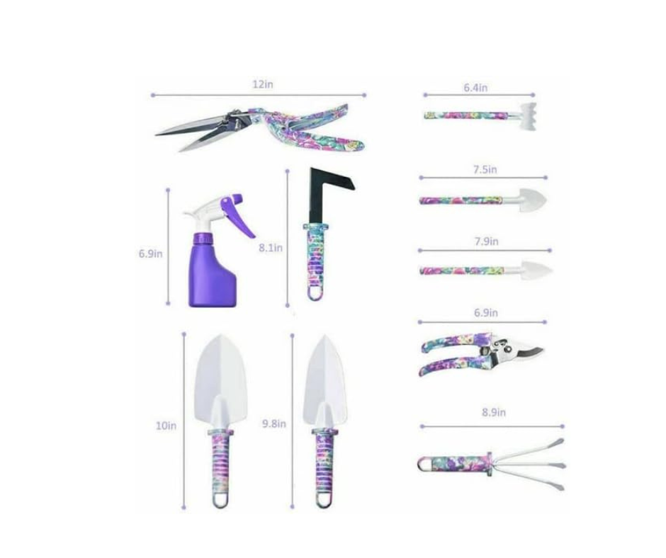 Purple Floral Gardening Tool Set 10 Pieces In Carry Case Novelty Gift Outdoor