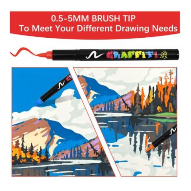 36 Acrylic Art Graffiti Marker Pens Brush Tip Multisurface