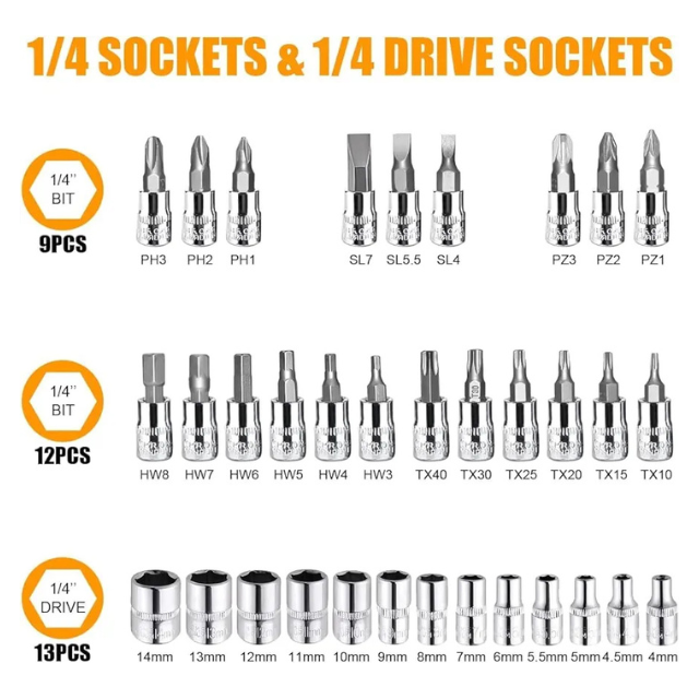 46-Piece Car Automobile Repair Tool Ratchet Wrench Drive Socket Set - Black