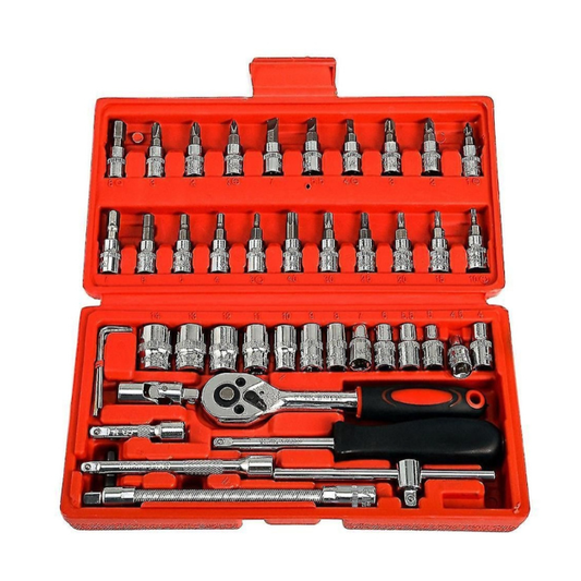 46 Piece Professional Socket Wrench Tool Set -Red