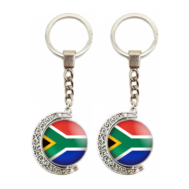 South African Flag 360-Degree Rotating Metal Keyring - Silver Souvenir