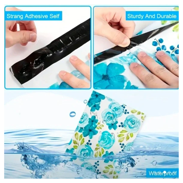 100 Polymailers Packaging 25x33cm Self-Adhesive Gift Bag Blue Floral Design