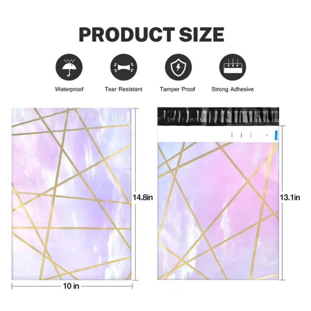 100 Polymailers Packaging 25x33cm Self-Adhesive Gift Bag Holographic Marble