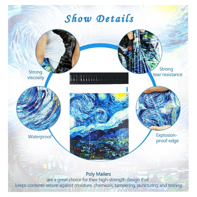 100 Polymailers Packaging 25x33cm Self-Adhesive Gift Bag Van Gogh Art Print