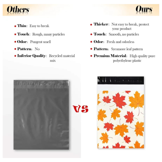100 Polymailer Packaging 25x33cm Self-Adhesive Gift Bag Autumn Maple Leaf
