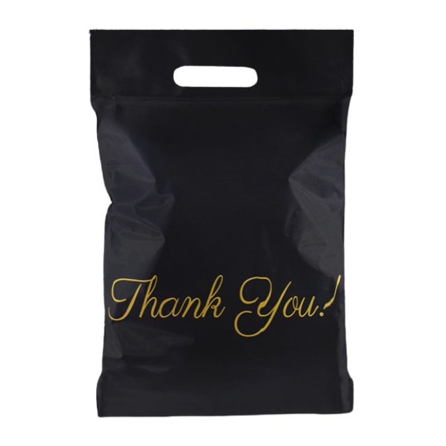100 Black Thank You Polymailers Packaging 25x33cm self-adhesive
