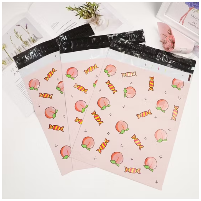100 Polymailers Packaging 25x33cm Self-Adhesive Gift Bag Peach Candy Print