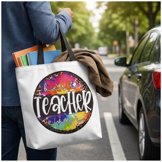 Teacher Appreciation Tote Bag 27x37cm - Best Teacher Ever Colour Splash