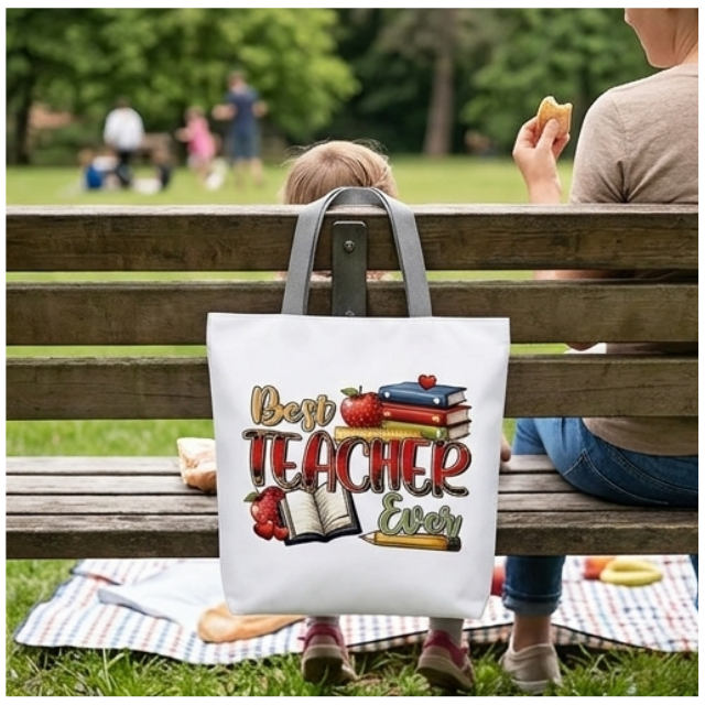 Teacher Appreciation Tote Bag 27x37cm - Best Teacher Ever Apple