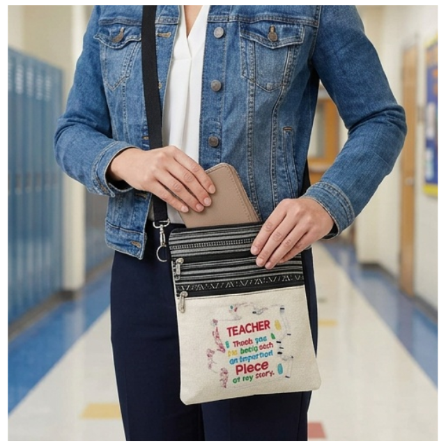 Teacher Appreciation Bohemian Linen Sling Bag 19X23.5 - Piece Of Puzzle