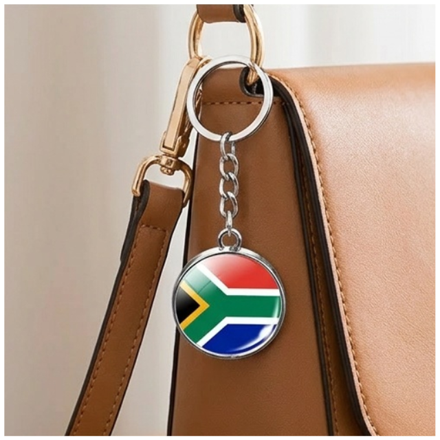South African Flag Souvenir Glass Dome Keychain