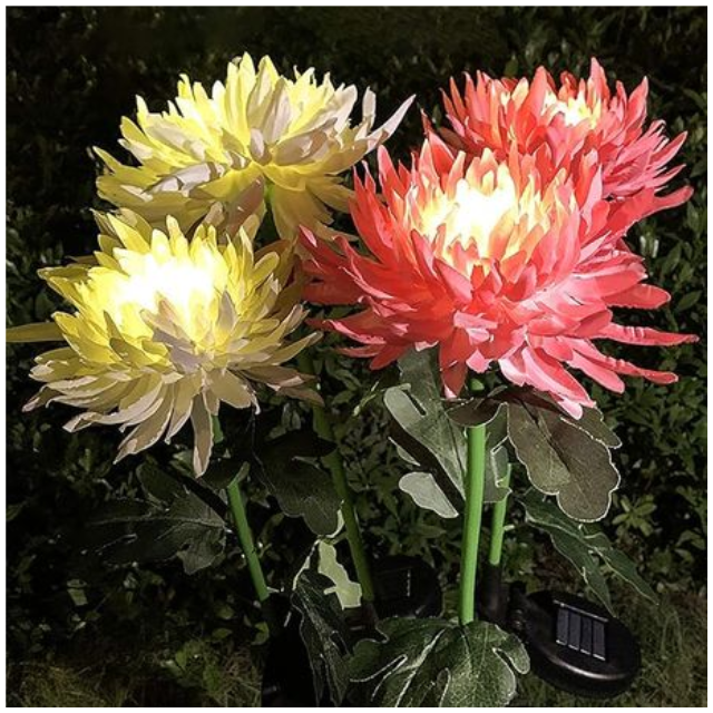 3-Pack Chrysanthemum Flower Solar Lights Outside Garden Patio Colour