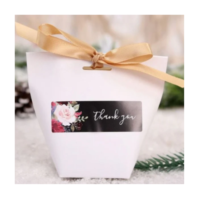 Black Rectangular rose flower Thank you stickers 120 pieces per roll