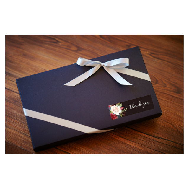 Black Rectangular rose flower Thank you stickers 120 pieces per roll