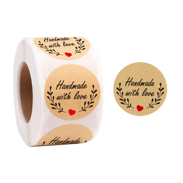 Kraft hand made with love Business stickers bakery florist gift - 500 pieces