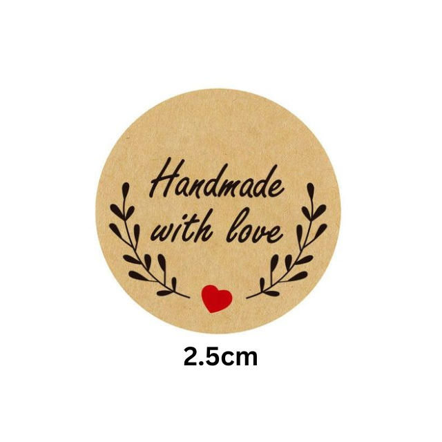 Kraft hand made with love Business stickers bakery florist gift - 500 pieces