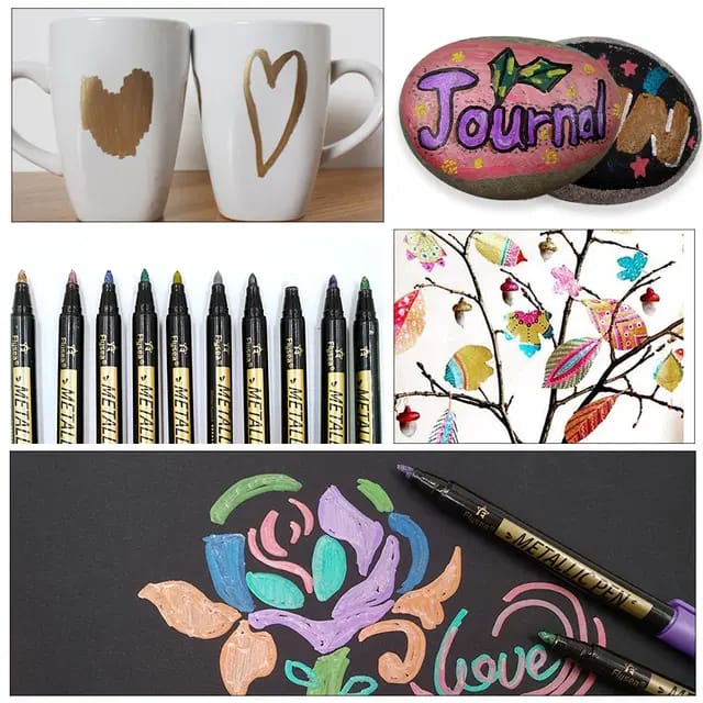 10 Metallic Pens Art & Crafts Scrapbook Hobby Rock-Glass-Plastic Painting Gift