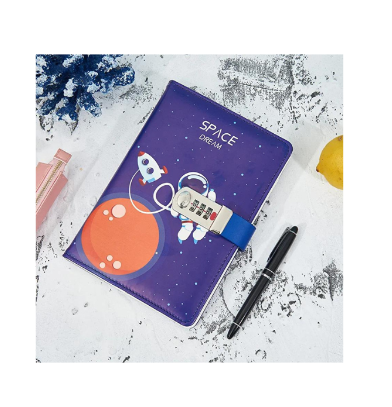Combination Lock A5 Notebook Diary Journal Soft PU Leather Cover OuterSpace -Red Moon