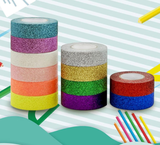 12 Sparkly Glitter Washi Tapes - 5M