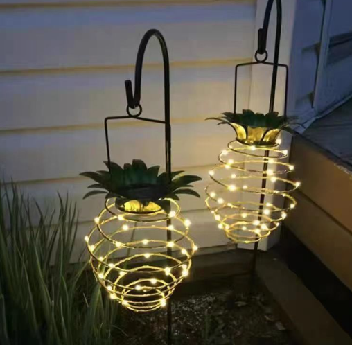 2 Pack Hanging Pineapple Solar Garden Decorative Warm LED Light Lantern