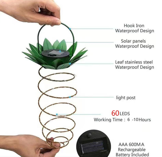 2 Pack Hanging Pineapple Solar Garden Decorative Warm LED Light Lantern
