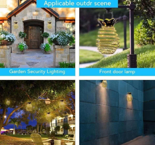 2 Pack Hanging Pineapple Solar Garden Decorative Warm LED Light Lantern