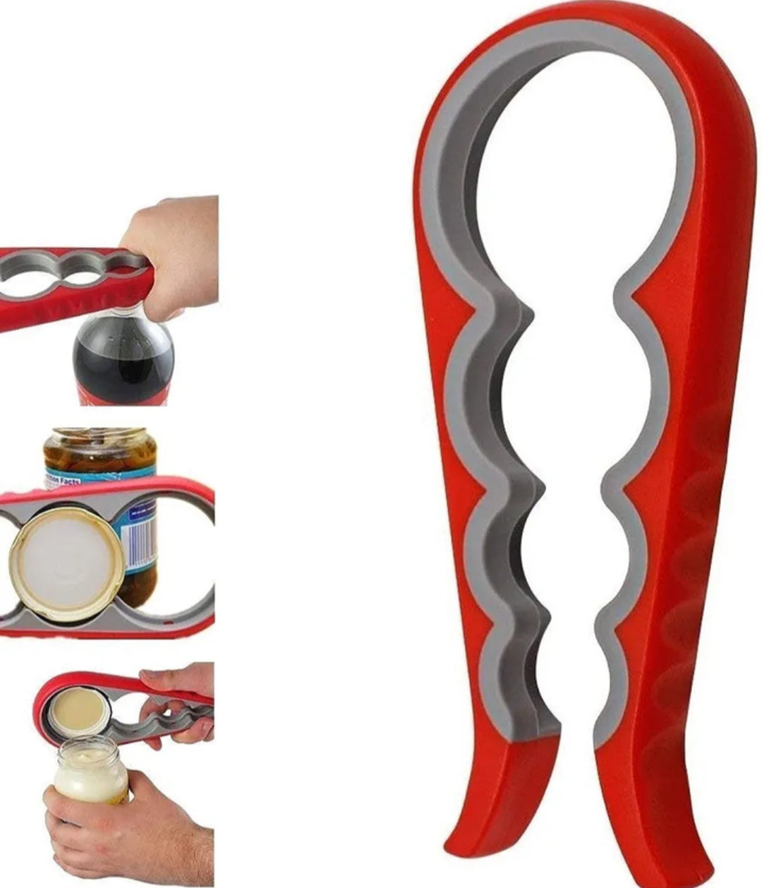 4 in 1 Multipurpose Lid opener Jar Bottle Screw Twist Non Slip Handle 2 Pck - Red & Grey