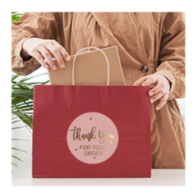 Thank You Order Sticker Rolls 500pcs Glossy Pink and Gold Foil Print 25mm