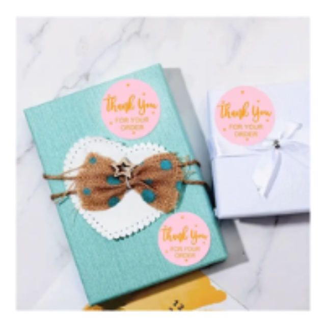 Thank You Order Sticker Rolls 500pcs Glossy Pink and Gold Foil Print 25mm