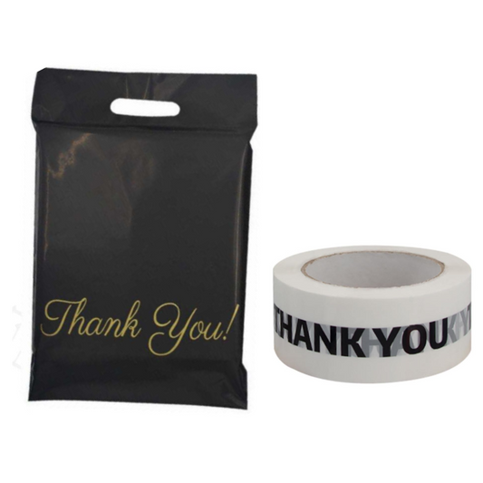 2PK Combo 100 Black Thank You Poly Mailer(32x40cm) & Black and White ThankYou Tape 100m