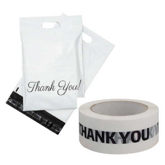 2PK Combo ThankYou Polymailer White(32x40cm) & Thank You Tape Black n White