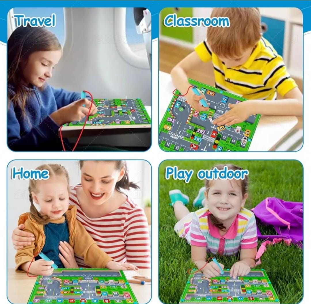 Montessori Educational Wooden Alphabet Puzzle Board Magnetic Car Park Maze