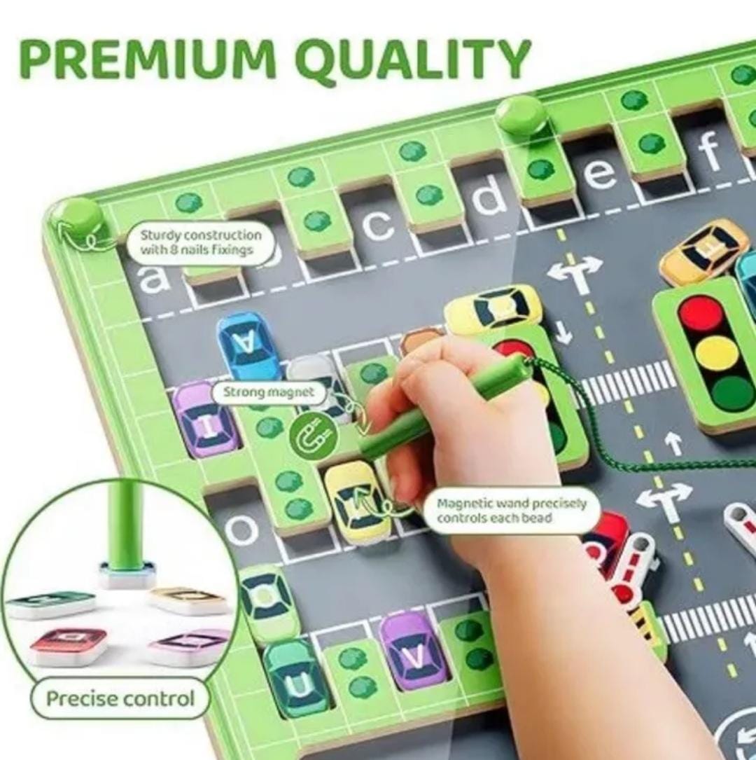 Montessori Educational Wooden Alphabet Puzzle Board Magnetic Car Park Maze