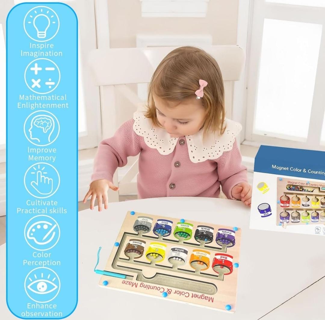 Paint Tin Montessori Early Learning Wooden & Magnet Colour sort Toy Maze Board & Pen