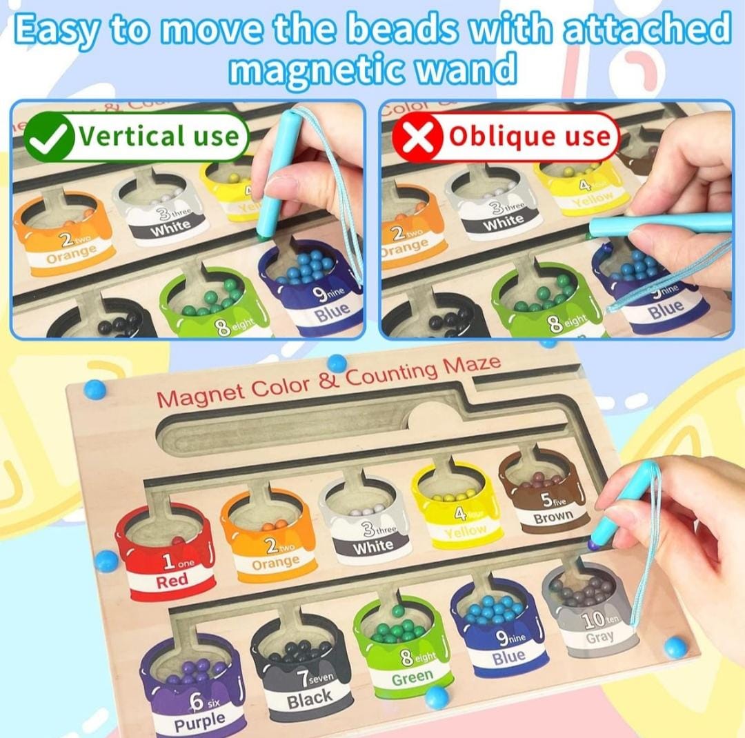 Paint Tin Montessori Early Learning Wooden & Magnet Colour sort Toy Maze Board & Pen
