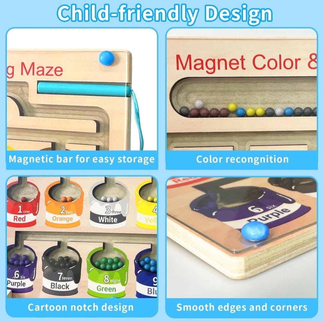 Paint Tin Montessori Early Learning Wooden & Magnet Colour sort Toy Maze Board & Pen
