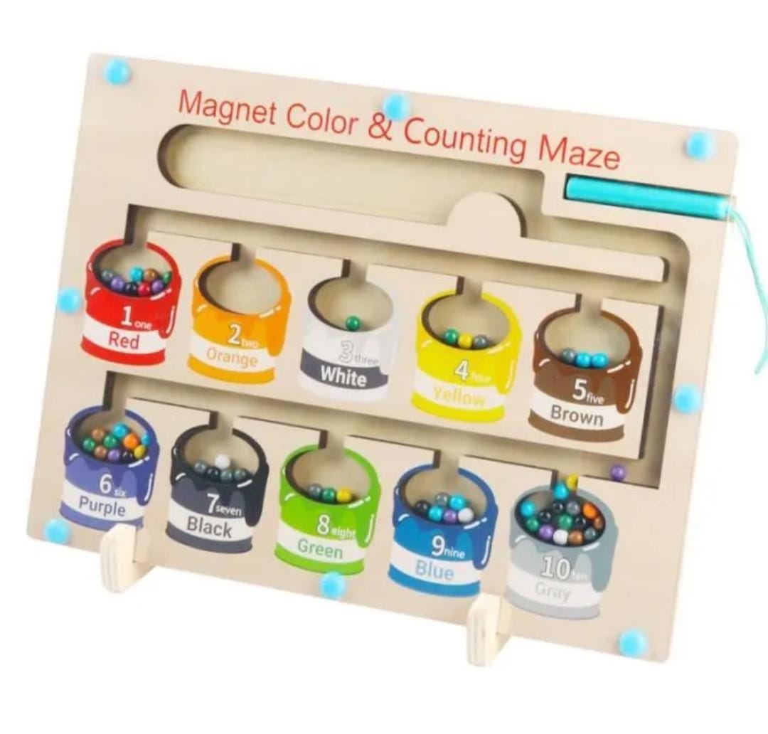Paint Tin Montessori Early Learning Wooden & Magnet Colour sort Toy Maze Board & Pen