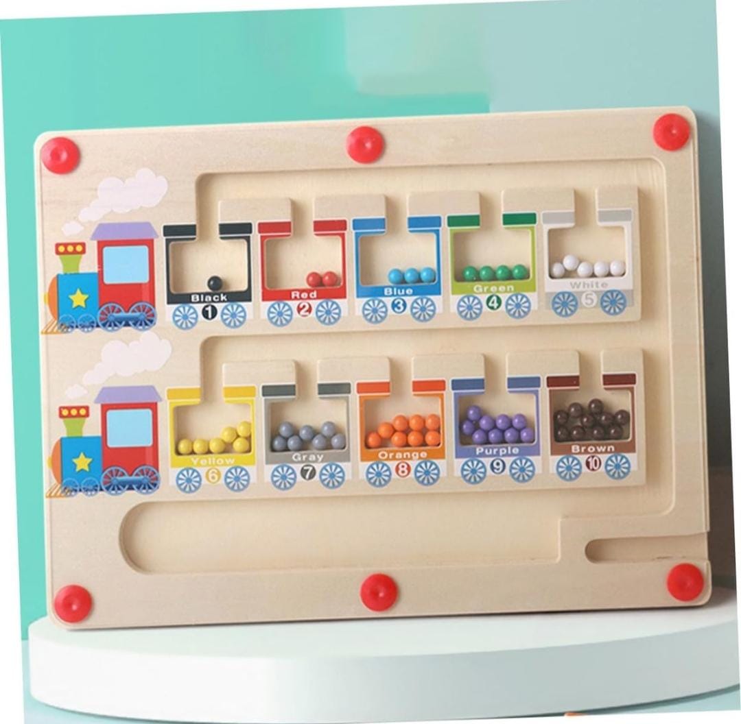 Early Education Wooden Maze Toy Colour Sorting Train Board & Magnetic Pen