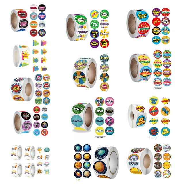 13PK Combo School Reward/ Recognition Stickers Teacher Pupil - 6000 Stickers (R17 Per Sticker Roll)