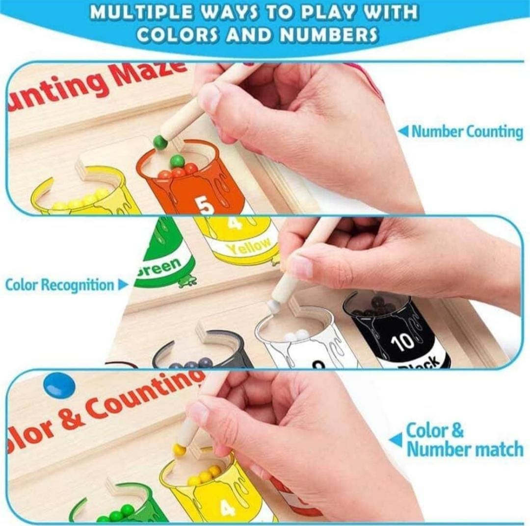 Paint Tin Montessori Early Learning Wooden & Magnet Colour sort Toy Maze Board & Pen