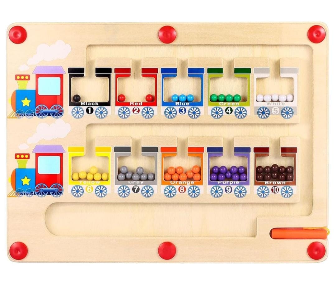 Early Education Wooden Maze Toy Colour Sorting Train Board & Magnetic Pen