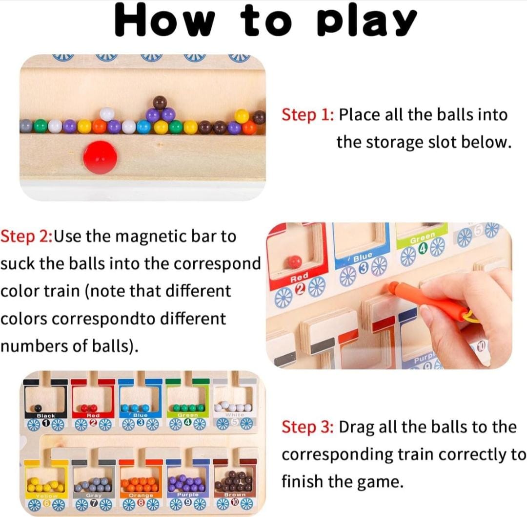 Early Education Wooden Maze Toy Colour Sorting Train Board & Magnetic Pen