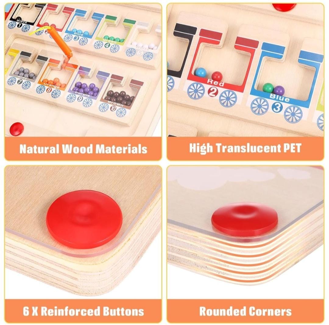Early Education Wooden Maze Toy Colour Sorting Train Board & Magnetic Pen