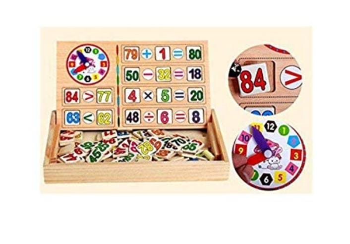 Montessori Educational Maths Wooden Toy Count Computation Box & Blackboard