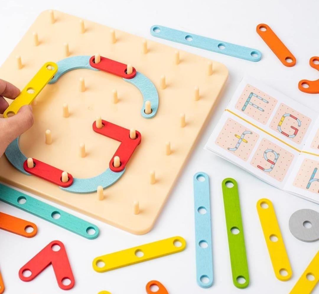 Montessori Wooden Peg Board Puzzle Educational Toy Stacking