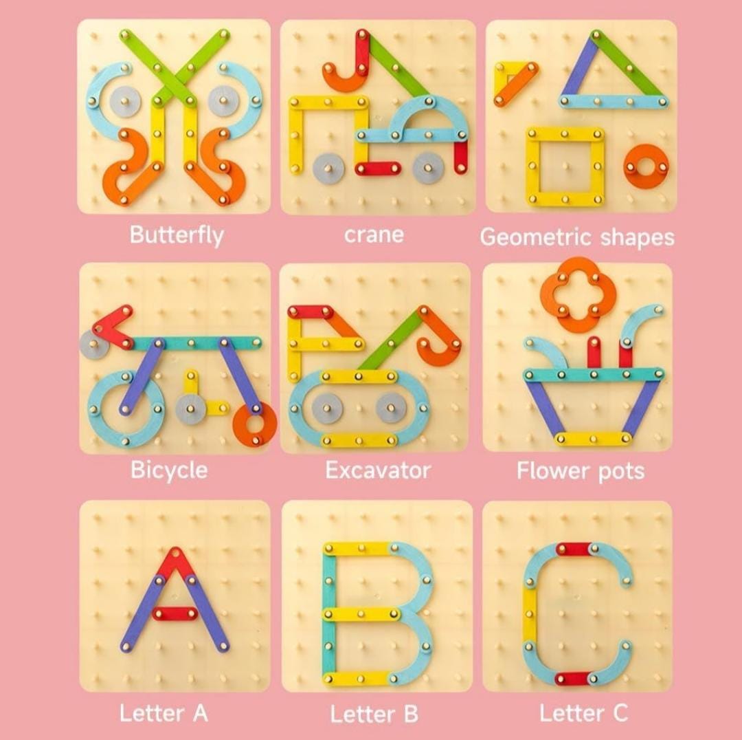 Montessori Wooden Peg Board Puzzle Educational Toy Stacking