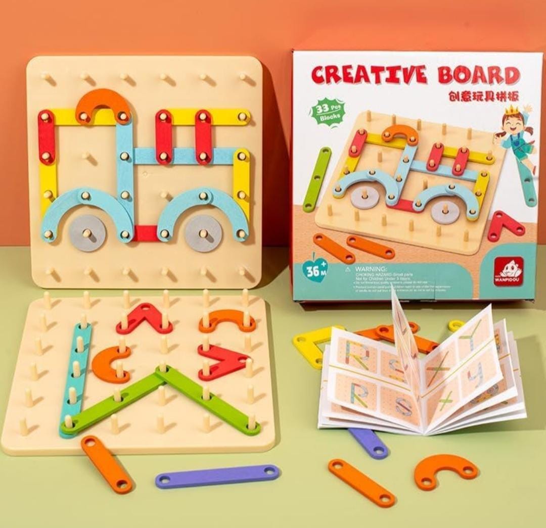 Montessori Wooden Peg Board Puzzle Educational Toy Stacking