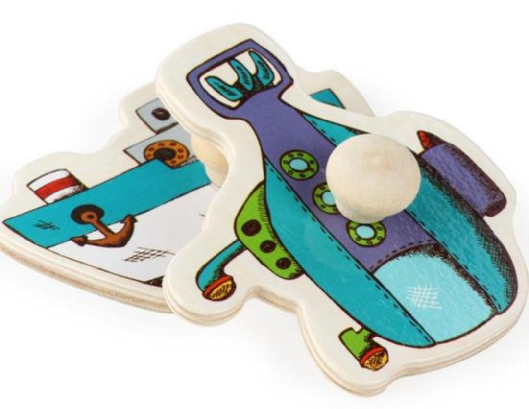 12 Piece Toddler Gripping Peg Board Matching Vehicle Themed Wooden Puzzle