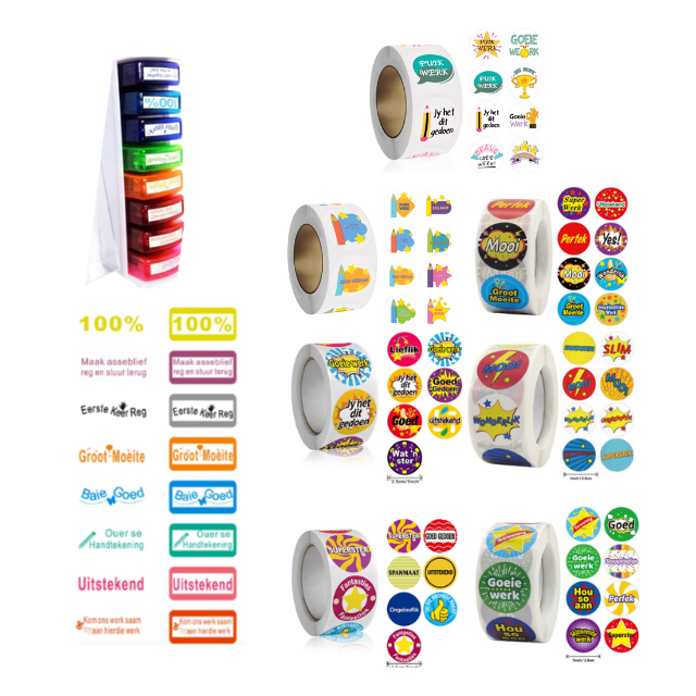8PK Combo Afrikaans Teacher stamps (8 Stamp set) & 3500 Afrikaans Stickers