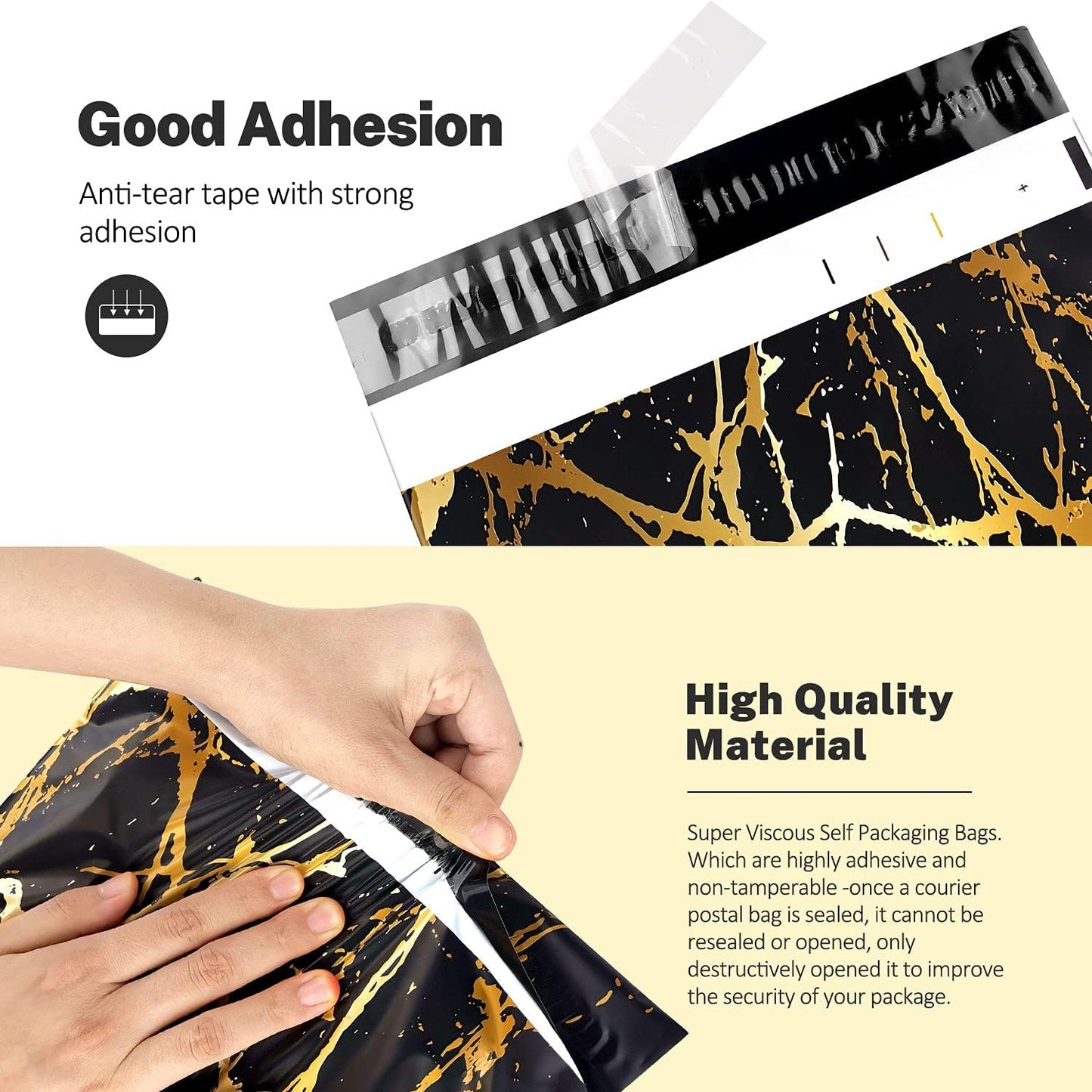 100 Black and Gold Thank You Polymailers Packaging 25x33CM self-adhesive